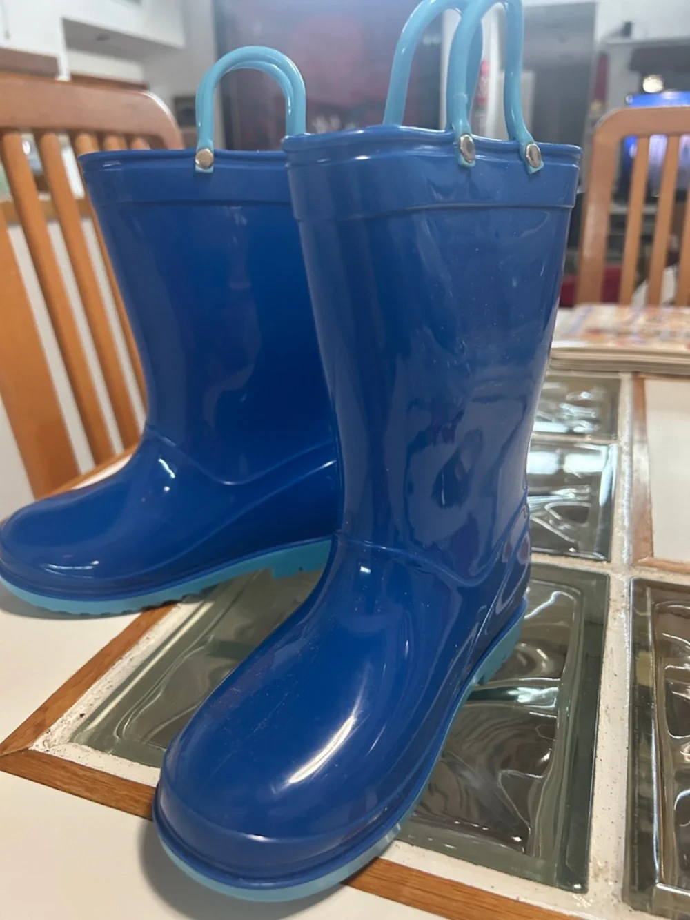Kids Blue Rain Boots with Pull Handles